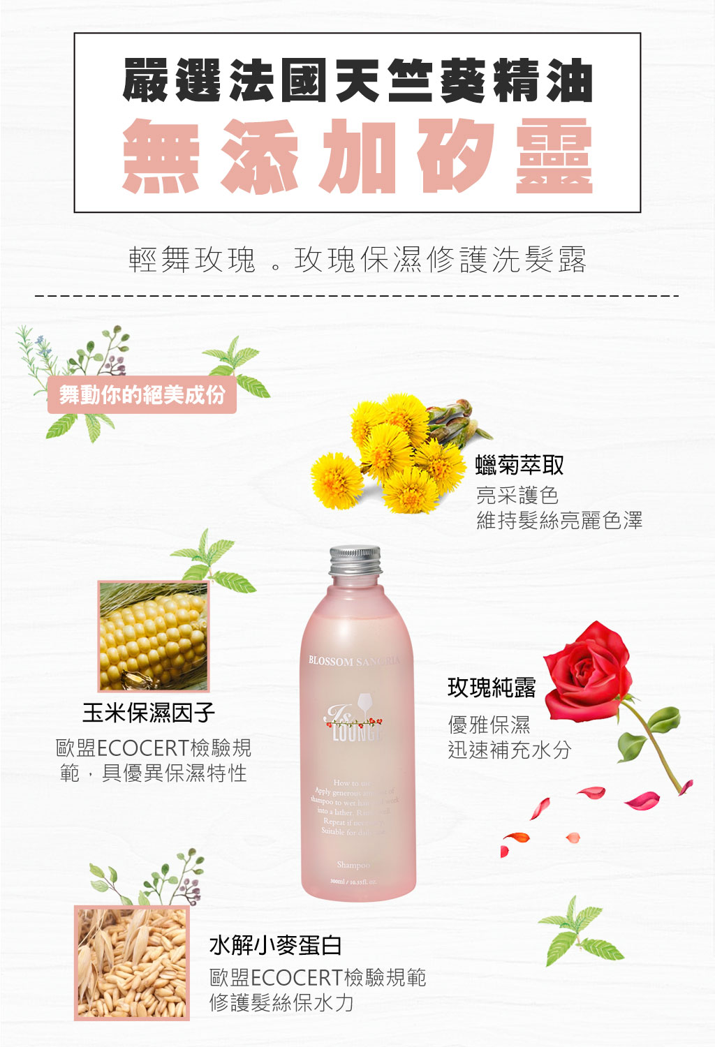 Is Lounge嗜香氛 輕舞玫瑰-玫瑰保濕修護洗髮 蠟菊護色，玫瑰純露保濕